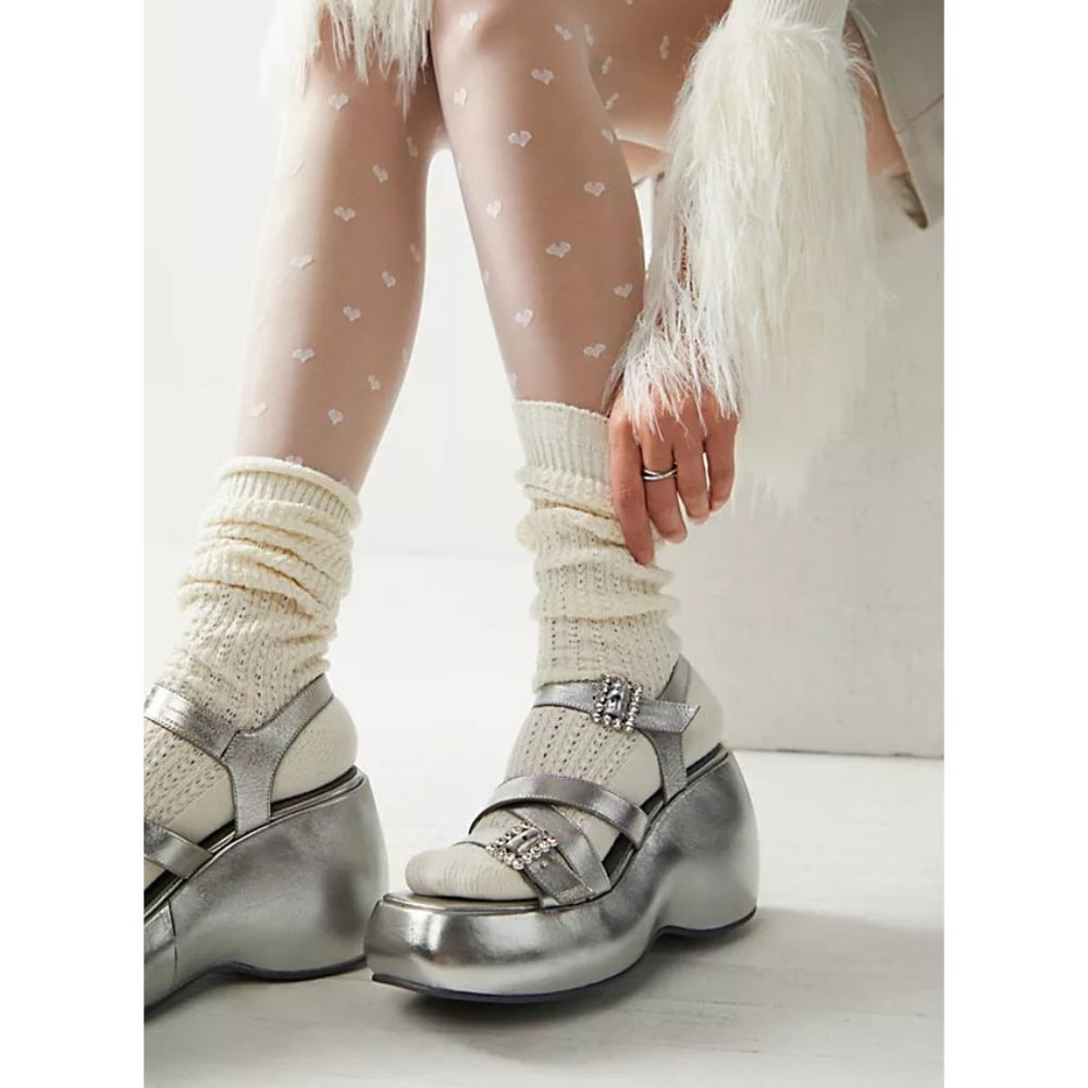 🎉LAST CHANCE🎉 FREE PEOPLE Brooklyn Platform Heels / Chrome Metallic Leather - Picture 2 of 12